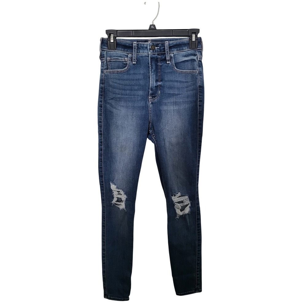 Hollister Super Skinny Jeans Womens 25 Blue High Rise Distressed Knee Denim